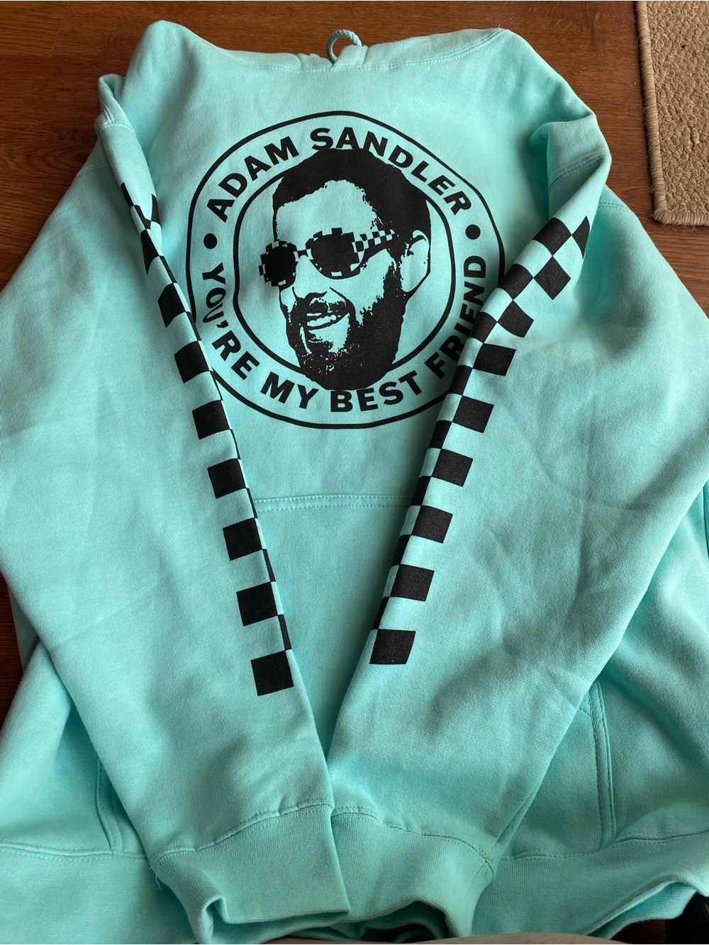 Sandler Aqua Hoodie with Black Adam Sandler Graphic